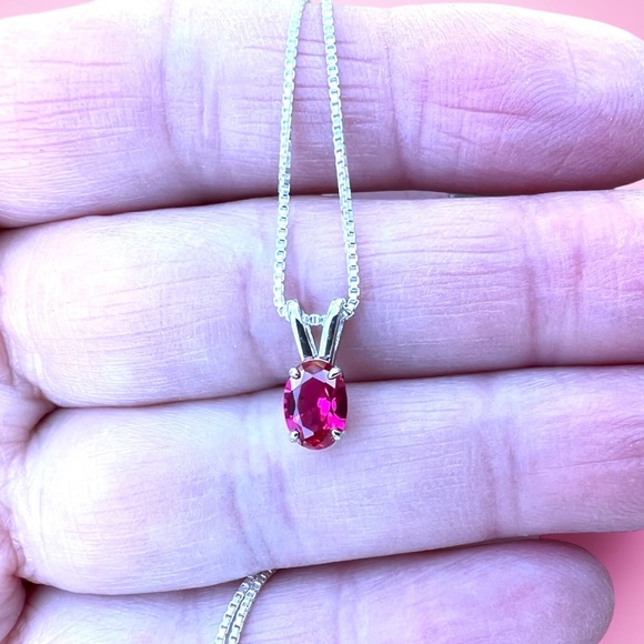 Handcrafted Ruby Pendant Sterling Silver 925 , July Birthstone, 40th Anniversary - Picture 5 of 9